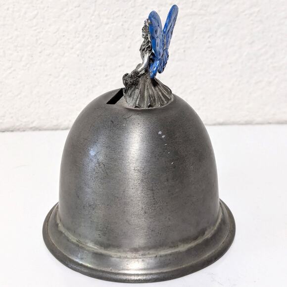 Fairy Penny Perched on Coin Bank, 4.5" 90s Pewter Handpainted Wings Gallo Figure - Picture 2 of 7
